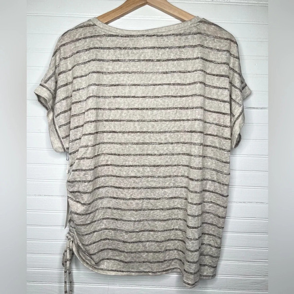 Caslon Women Beige Striped Short Sleeve Drawstring T-Shirt Size L Oatmeal - Picture 4 of 11
